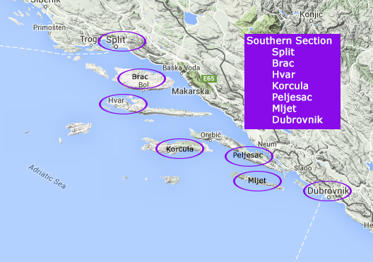 Croatia Islands-southern group map