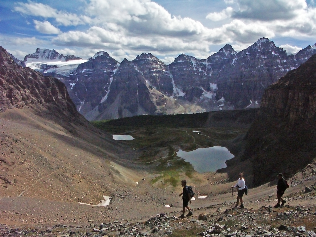 Hiking Canada-Sentinel-Pass Trail-Descending into Larch Valley from Sentinal Pass